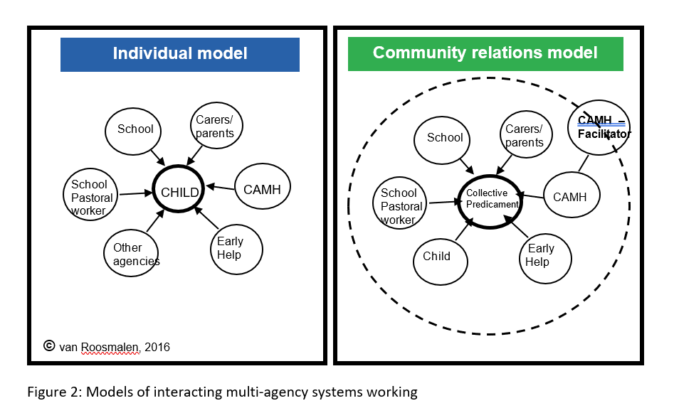 A diagram showing the two models of interacting multi-agency systems working